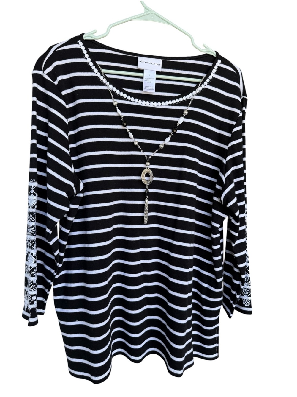 Alfred Dunner NWT Classics 2026 Black and White Striped Long Sleeve Top